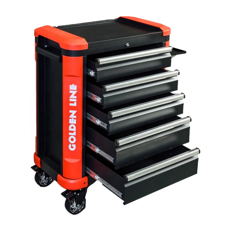 Tools Trolley For Workshop - for·5 Drawers Black and Red Metal